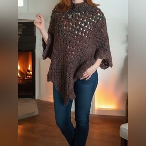 NWOT - Poncho Handmade Crochet Shawl – Rich Autumn Colors, Drawstring Neckline